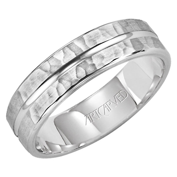 11-WV7365W-G.00 - Goldman - Comfort Fit engraved wedding band with polished center groove Please note hand hammered styles will have slight variations due to the nature of the manufacturing process