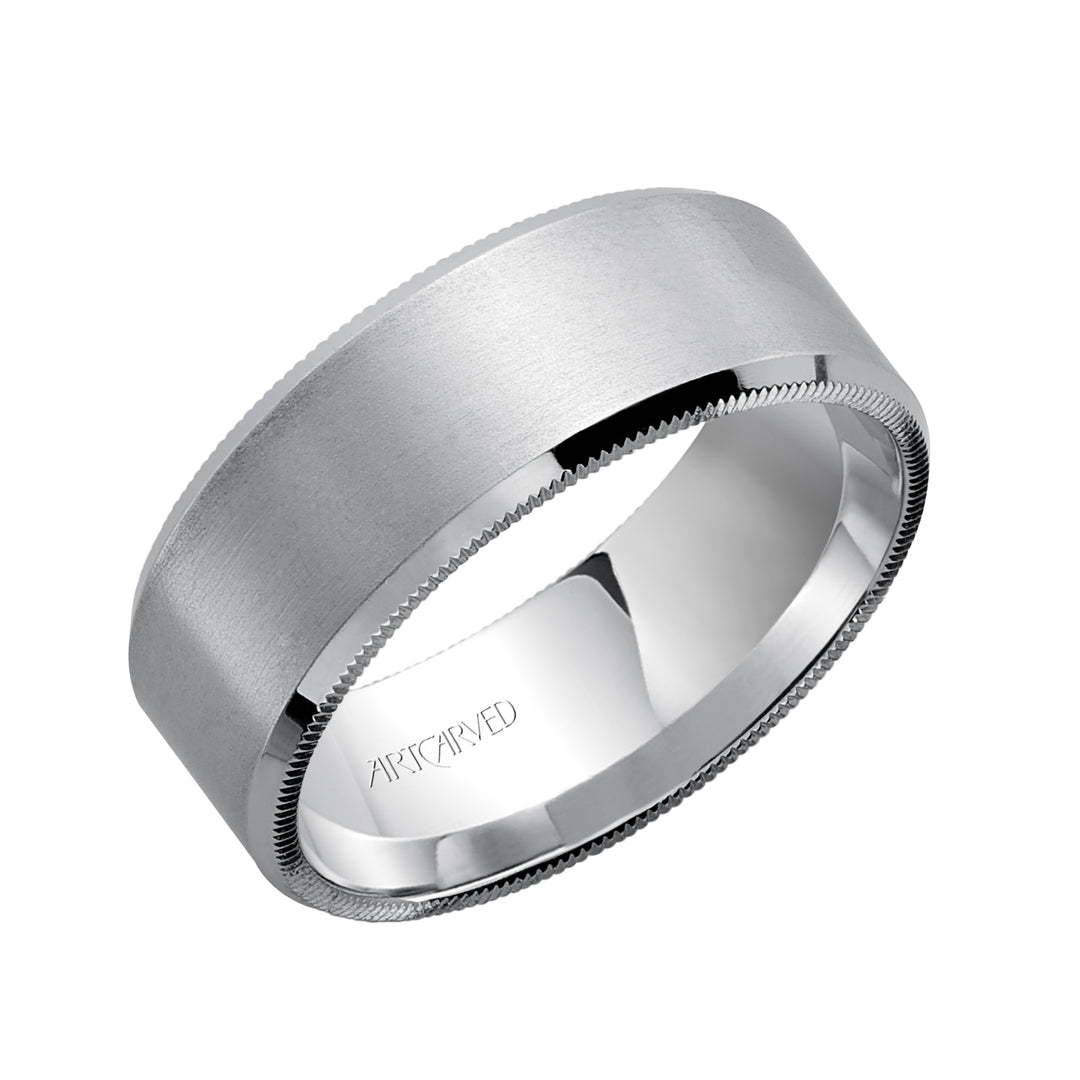 11-WV7368-G - ARTCARVED - Comfort Fit, engraved wedding band with satin finish and detailed edges