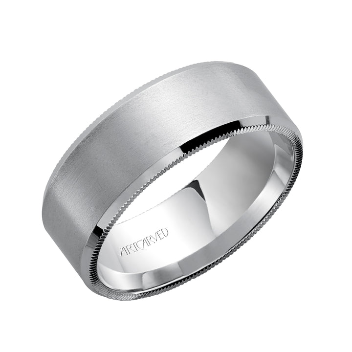 11-WV7368-G - ARTCARVED - Comfort Fit, engraved wedding band with satin finish and detailed edges