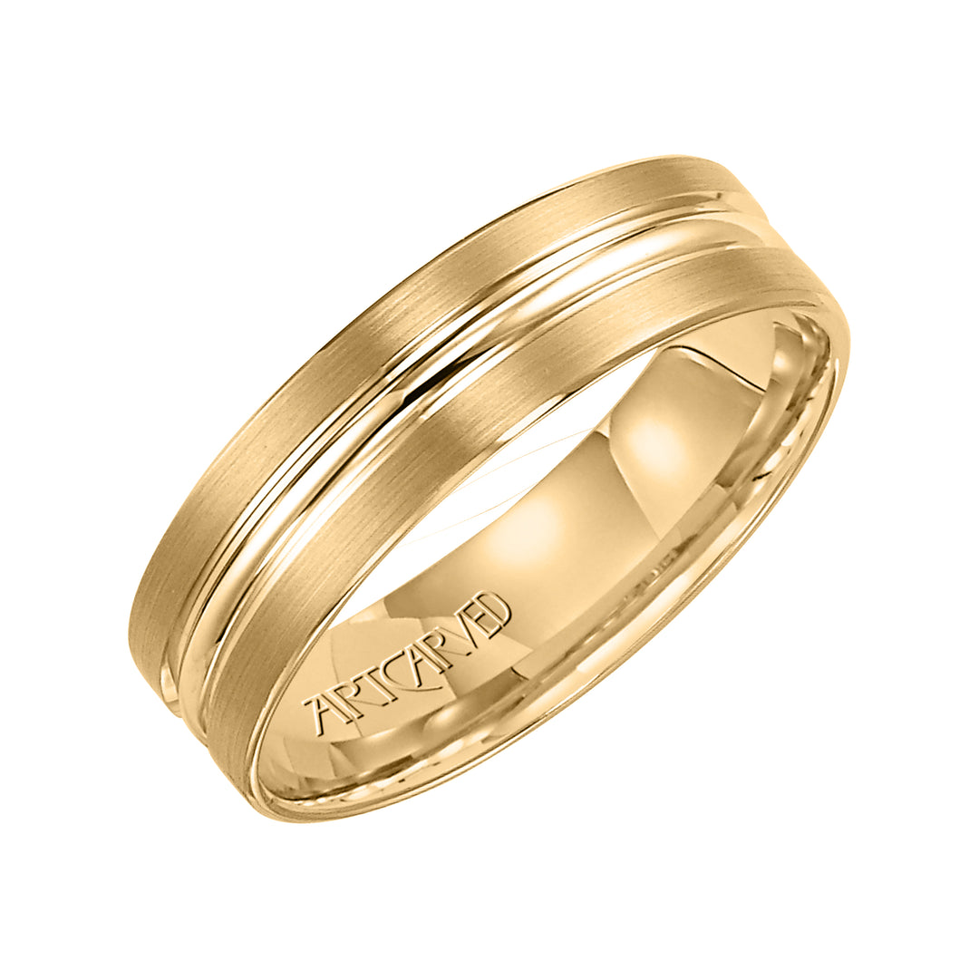 Comfort Fit, concave wedding band with satin and bright finishes and beveled edges