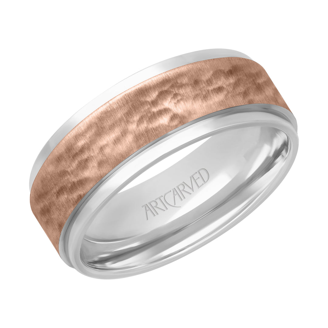 11-WV7479-G - ARTCARVED - Comfort Fit wedding band with brushed hammered finish and bright flat edges Please note hand hammered styles will have slight variations due to the nature of the manufacturing process