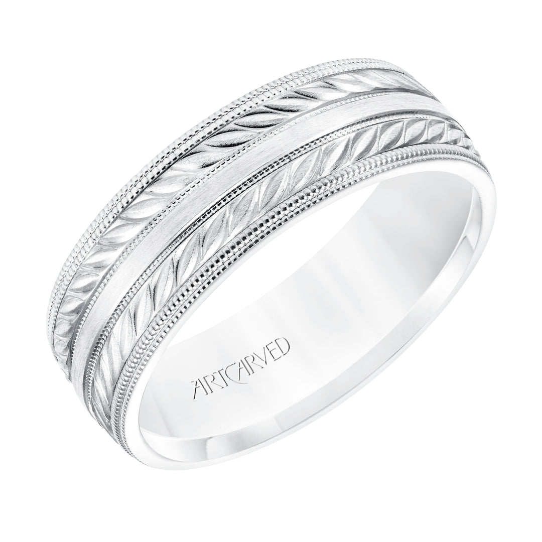 11-WV8671RW7-G.00 - Goldman - 7MM Comfort Fit Wedding Band with a Wheat Motif and Milgrain Accent with Milgrain Edges