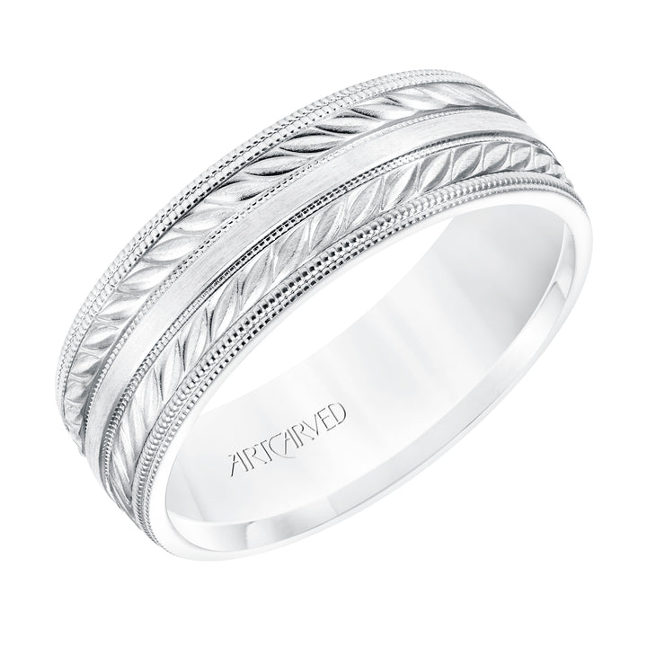 11-WV8671W7-G.00 - Goldman - 7MM Comfort Fit Wedding Band with a Wheat Motif and Milgrain Accent with Milgrain Edges