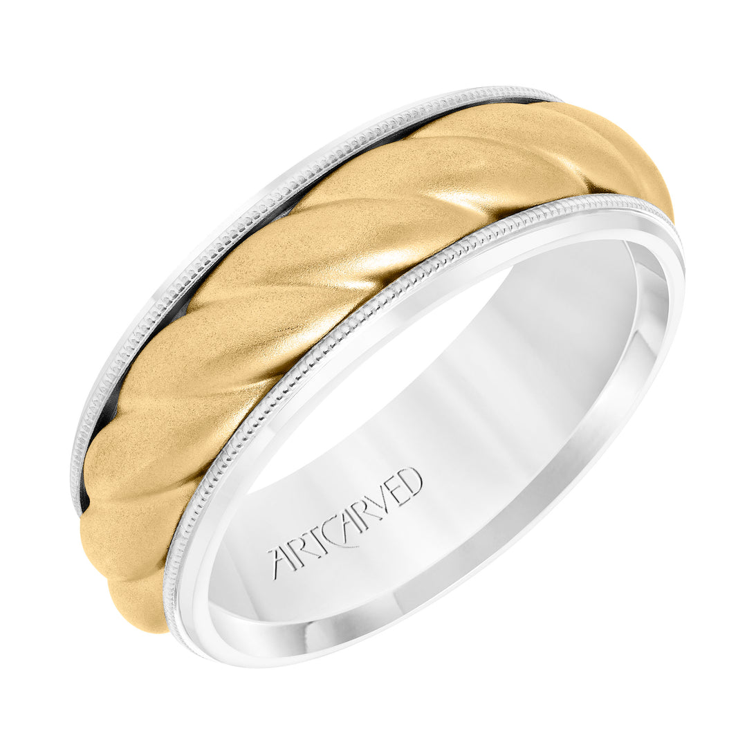 11-WV8729-G - ARTCARVED - 7MM Wedding Band with Soft Sand Finish, Oversized Rope, Milgrain Detail and Dome Profile