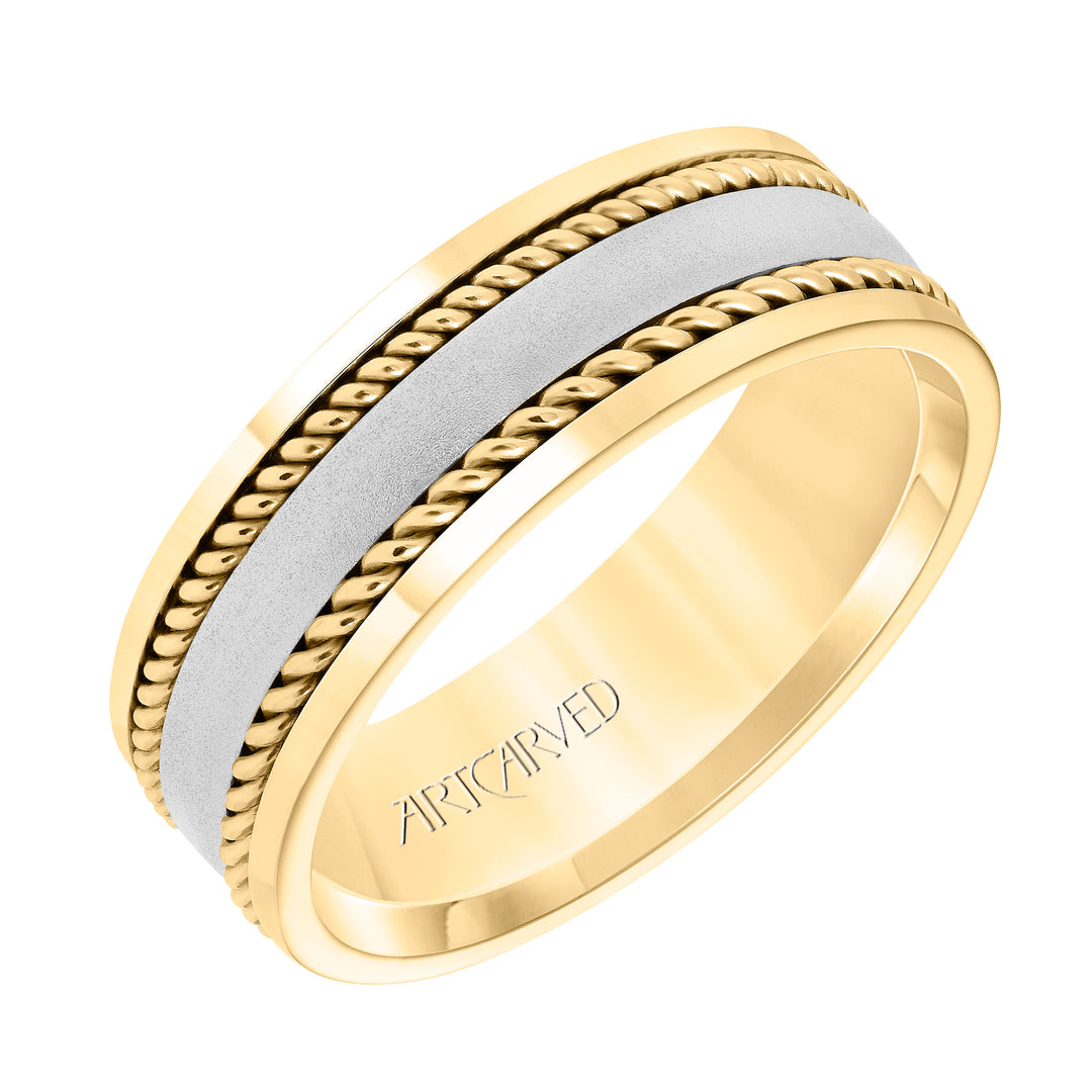 7MM Wedding Band with Satin Finish, Rope Inlay Detail and Polished Edges