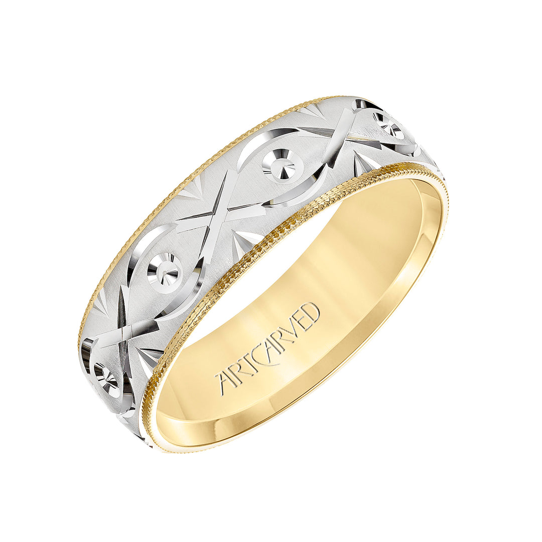 11-WV8876YW7-G.00 - Goldman - Low Dome Milgrain Edge Carved Wedding Band