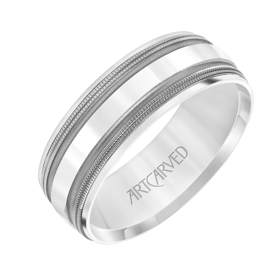 11-WV8882-G - ARTCARVED - Low Dome Flat Edge Carved Wedding Band
