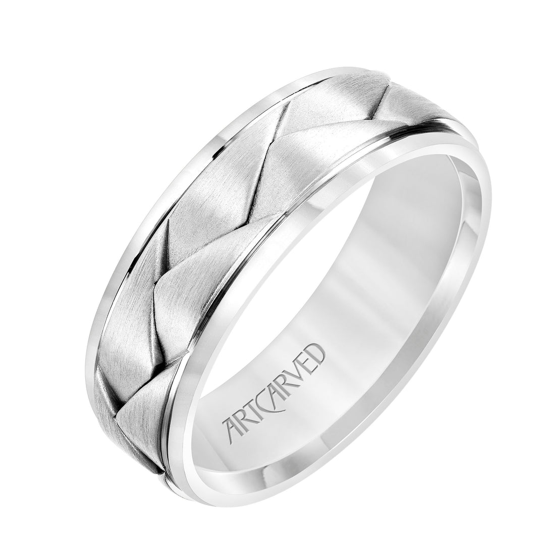 7MM Mens Wedding Band - Brushed Finish with Braided Design and Round Edge