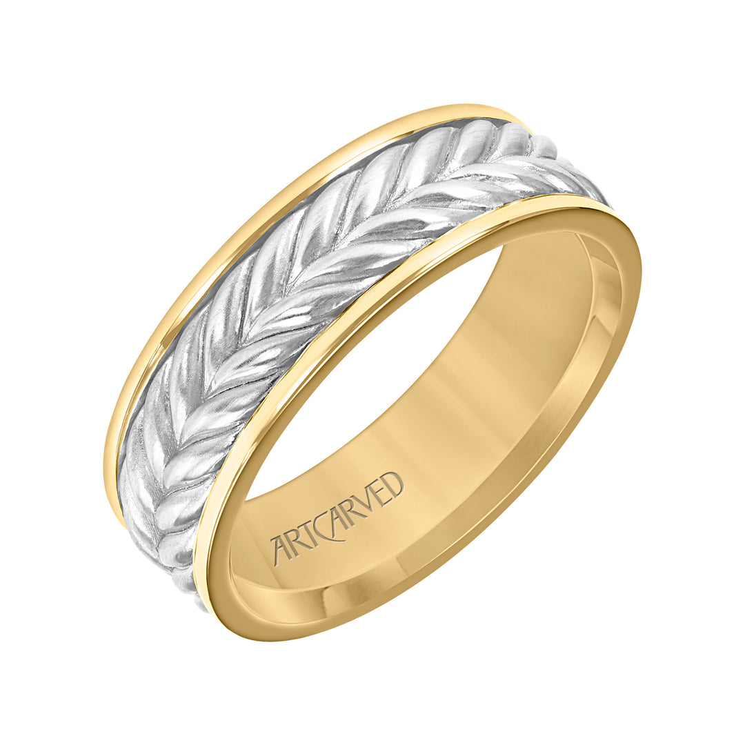 11-WV9215-G - ARTCARVED - 7MM Mens Wedding Band -  Brushed Finish with Braided Center Design and Round Edge