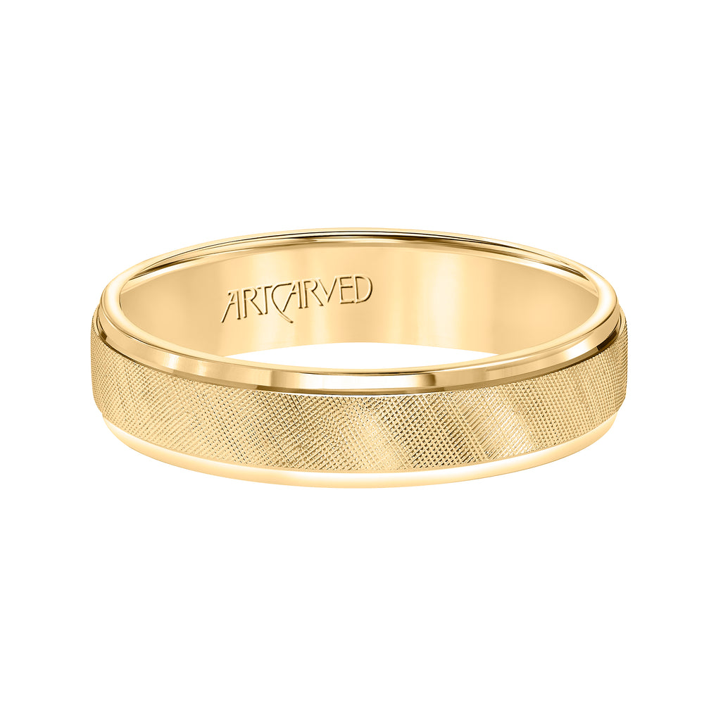 11-WV3900-G - ARTCARVED - Comfort Fit, engraved wedding band with textured design, milgrain and rolled edges