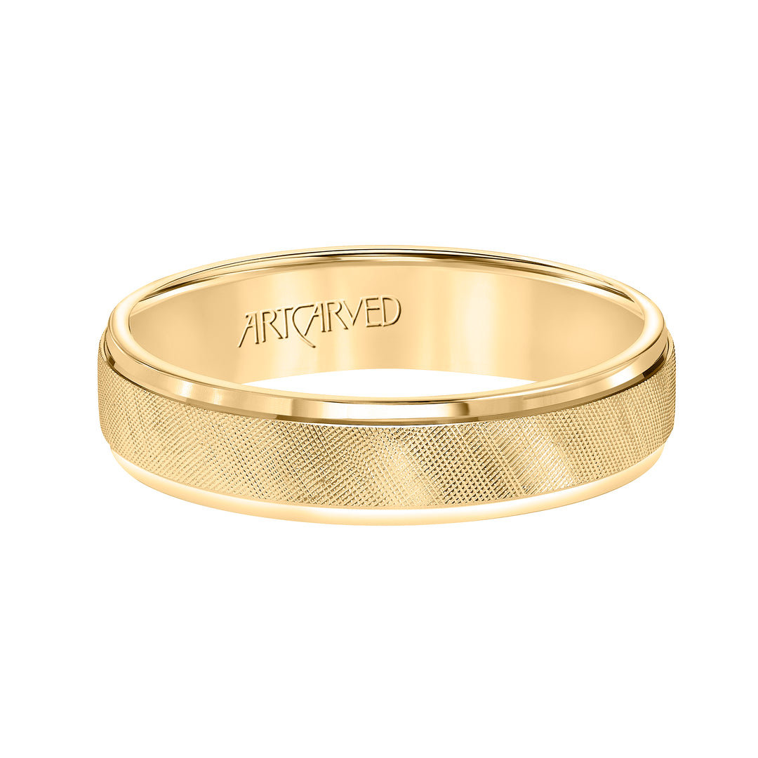 11-WV3900-G - ARTCARVED - Comfort Fit, engraved wedding band with textured design, milgrain and rolled edges