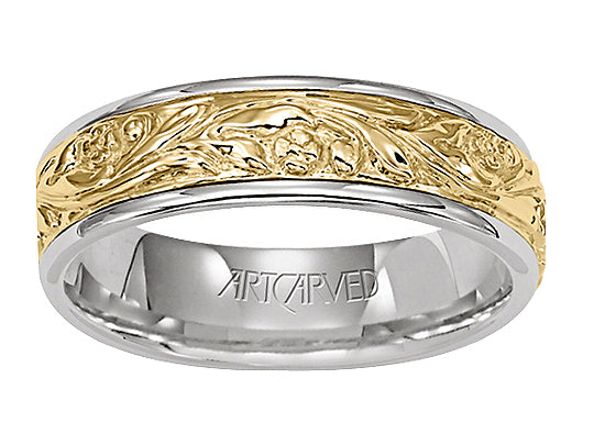11-WV4008-G.00 - Goldman - Comfort Fit, engraved wedding band with intricate scroll design and rolled edges