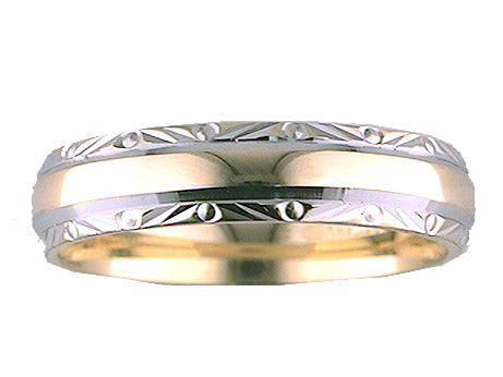 Comfort Fit wedding band with brightly polished center and engraved trim