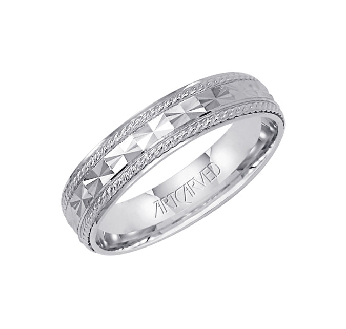 11-WV5021-G - ARTCARVED - Comfort Fit wedding band with engraved design, rope detailing and rolled edges