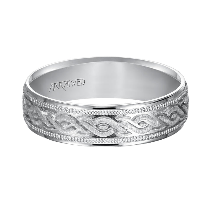 11-WV7322-G - ARTCARVED - Comfort Fit, engraved wedding band with milgrain detail and flat edgess