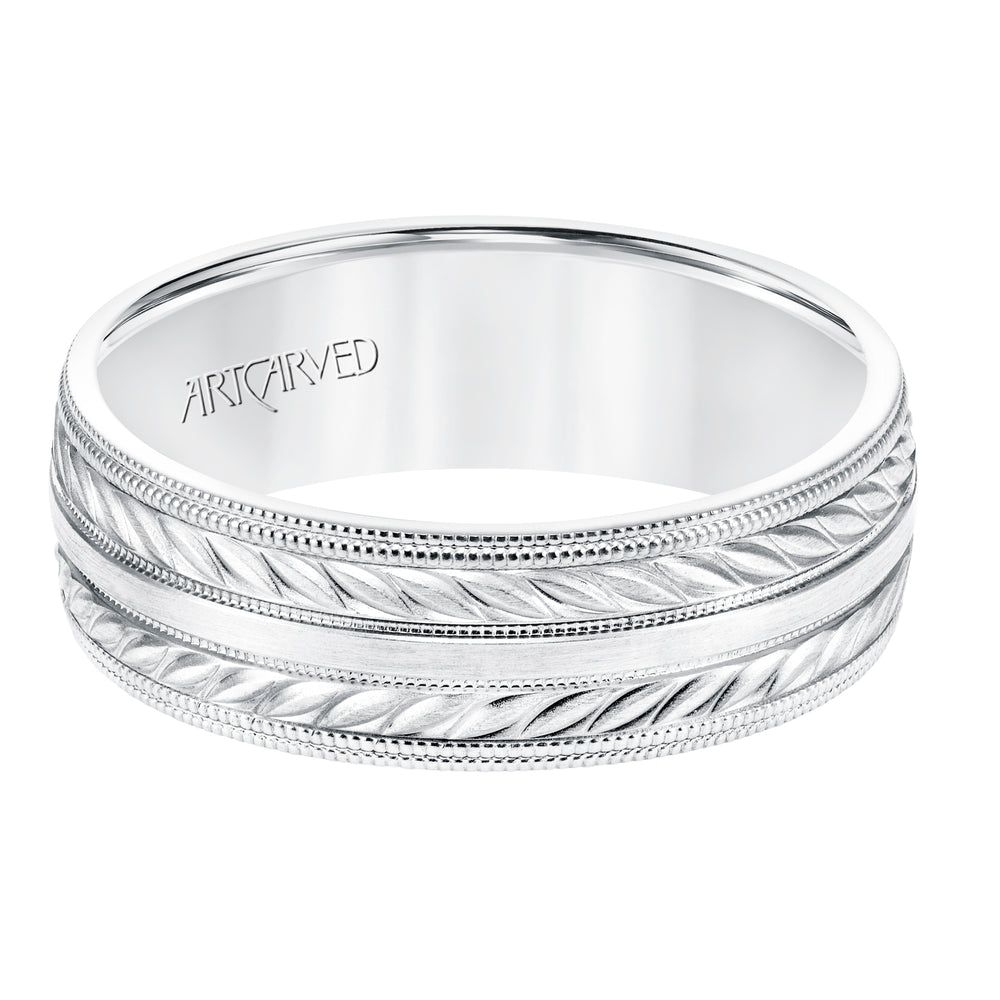 11-WV8671-G - ARTCARVED - 7MM Comfort Fit Wedding Band with a Wheat Motif and Milgrain Accent with Milgrain Edges