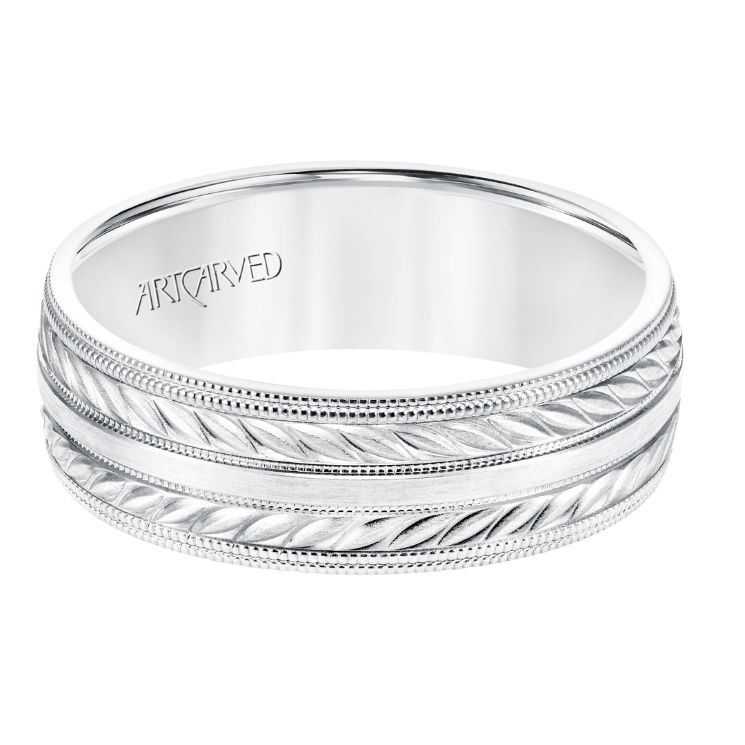11-WV8671W7-G.00 - ARTCARVED - 7MM Comfort Fit Wedding Band with a Wheat Motif and Milgrain Accent with Milgrain Edges