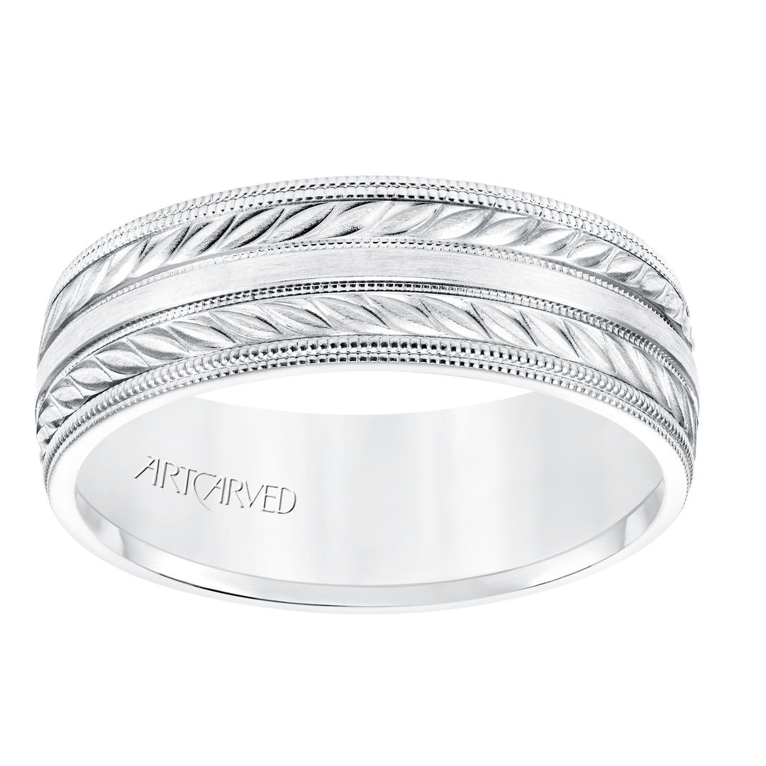 11-WV8671W7-G.00 - ARTCARVED - 7MM Comfort Fit Wedding Band with a Wheat Motif and Milgrain Accent with Milgrain Edges