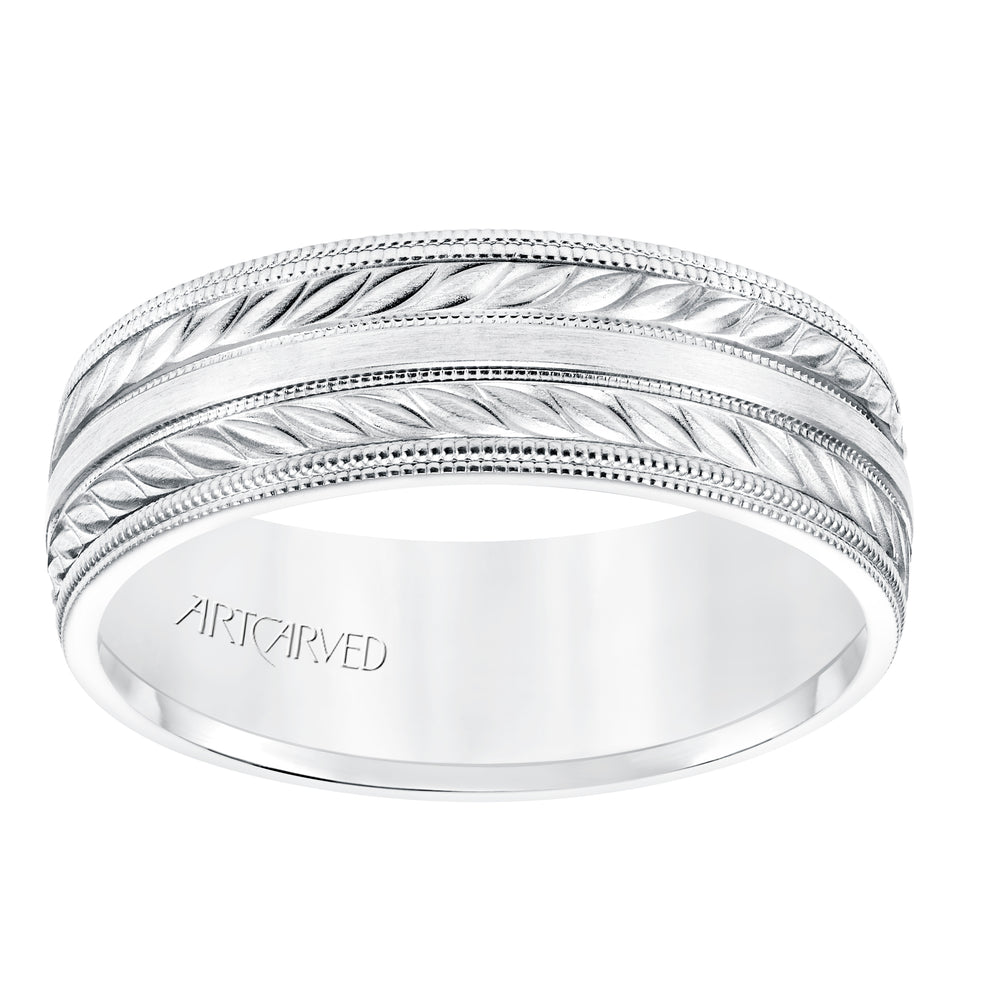 11-WV8671RW7-G.00 - Goldman - 7MM Comfort Fit Wedding Band with a Wheat Motif and Milgrain Accent with Milgrain Edges