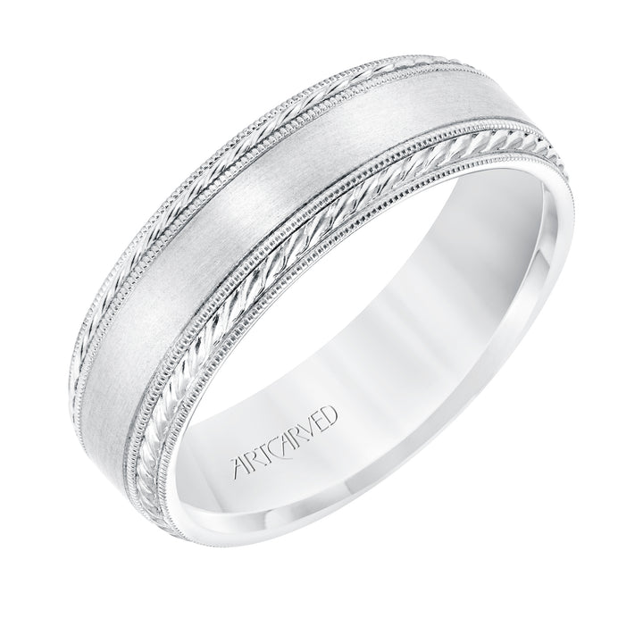 11-WV8672-G - ARTCARVED - 6.5 MM Comfort Fit Wedding Band with Satin Finish, Rope and Milgrain Accent with Milgrain Edges