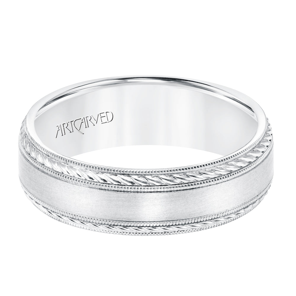 11-WV8672W65-G.00 - ARTCARVED - 6.5 MM Comfort Fit Wedding Band with Satin Finish, Rope and Milgrain Accent with Milgrain Edges