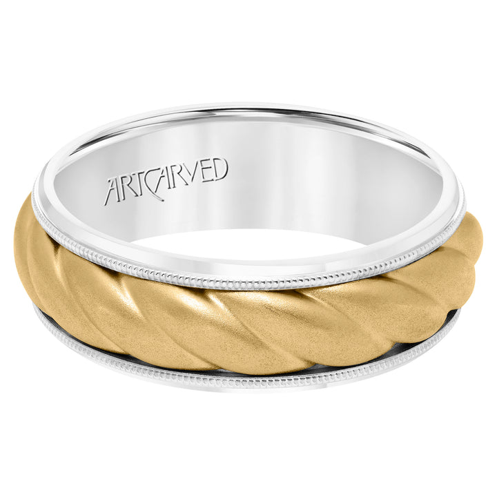 11-WV8729-G - ARTCARVED - 7MM Wedding Band with Soft Sand Finish, Oversized Rope, Milgrain Detail and Dome Profile