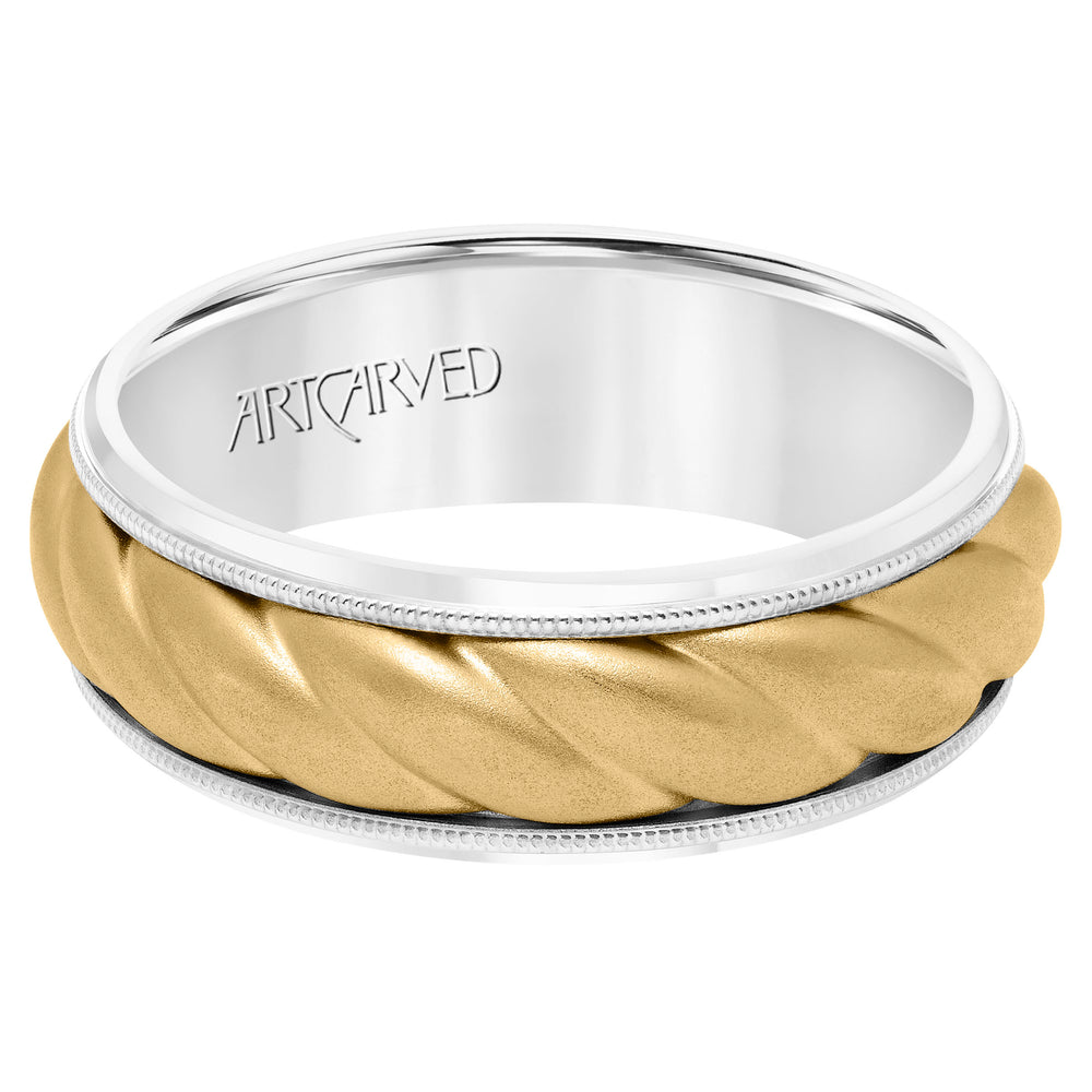 11-WV8729-G - ARTCARVED - 7MM Wedding Band with Soft Sand Finish, Oversized Rope, Milgrain Detail and Dome Profile
