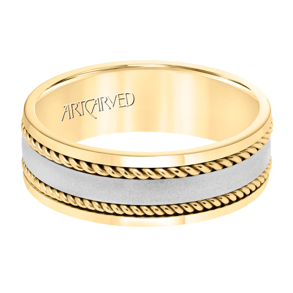 7MM Wedding Band with Satin Finish, Rope Inlay Detail and Polished Edges