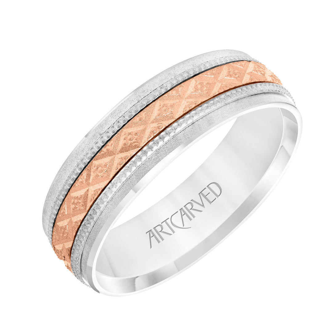 Low Dome Flat Edge Carved Wedding Band