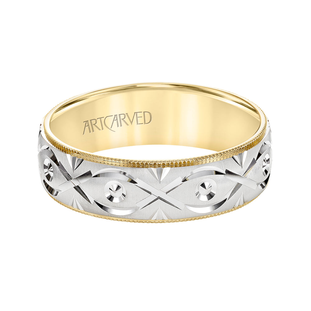 11-WV8876-G - ARTCARVED - Low Dome Milgrain Edge Carved Wedding Band