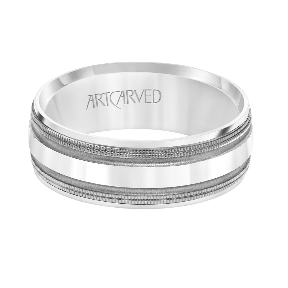 11-WV8882-G - ARTCARVED - Low Dome Flat Edge Carved Wedding Band