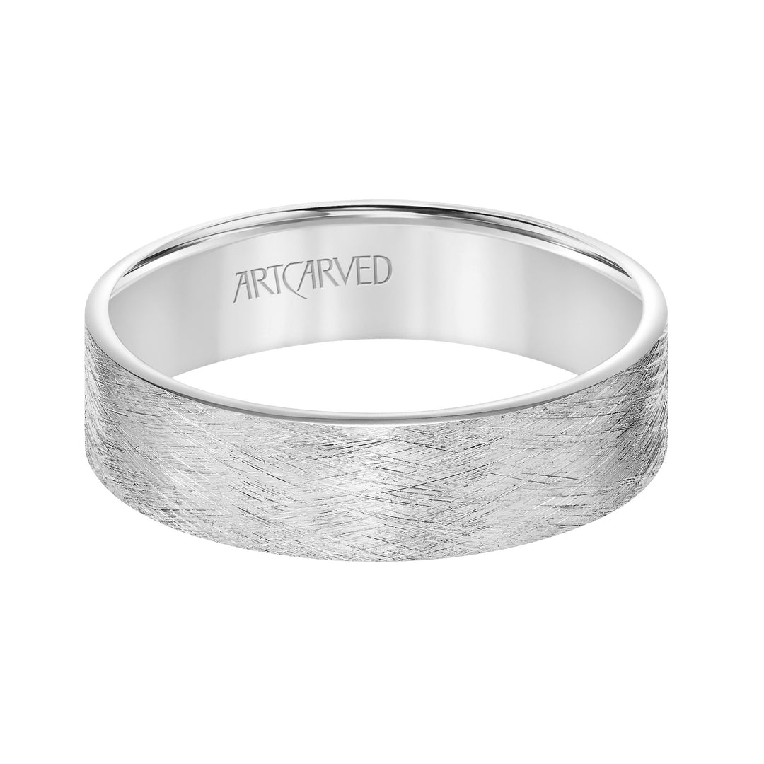 Flat Roll Edge Carved Wedding Band
