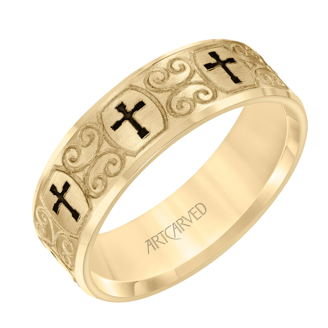 11-WV8911-G - ARTCARVED - Flat Bevel Edge Carved Wedding Band