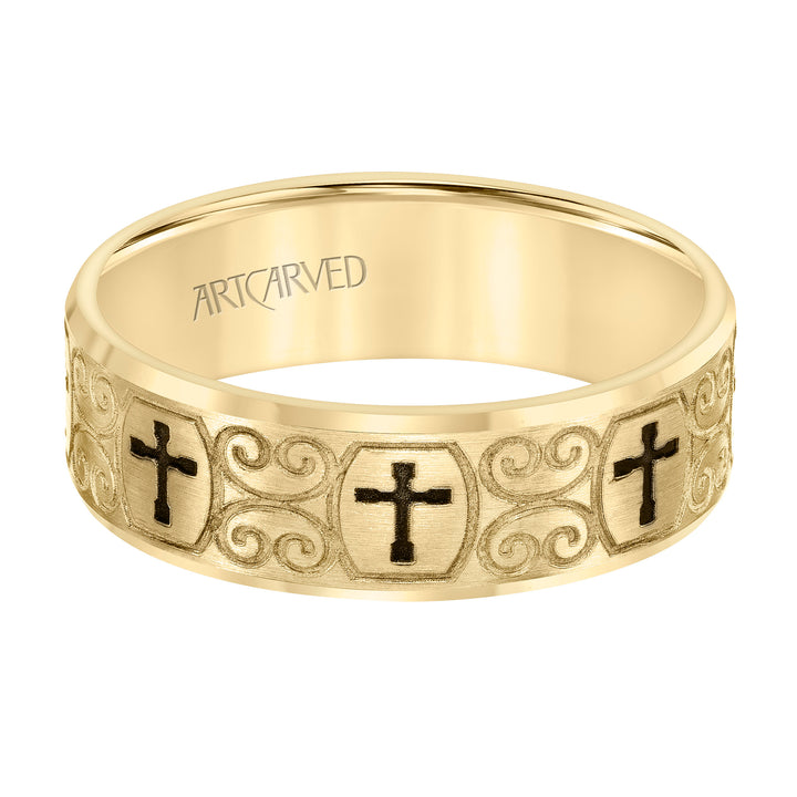 Flat Bevel Edge Carved Wedding Band