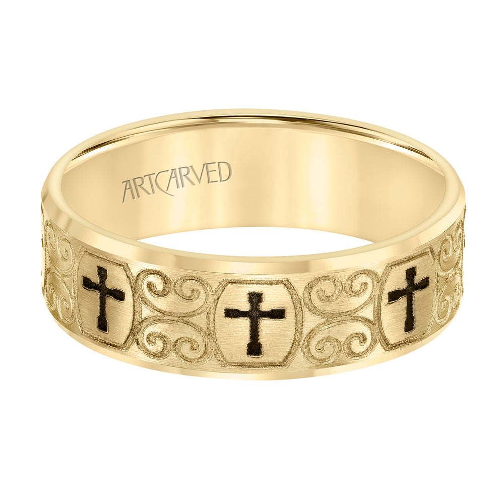 Flat Bevel Edge Carved Wedding Band