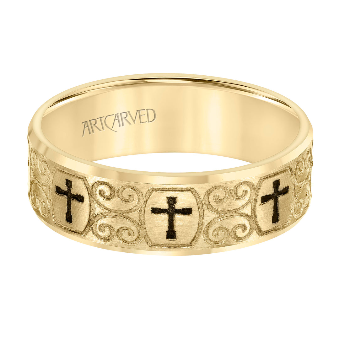 Flat Bevel Edge Carved Wedding Band