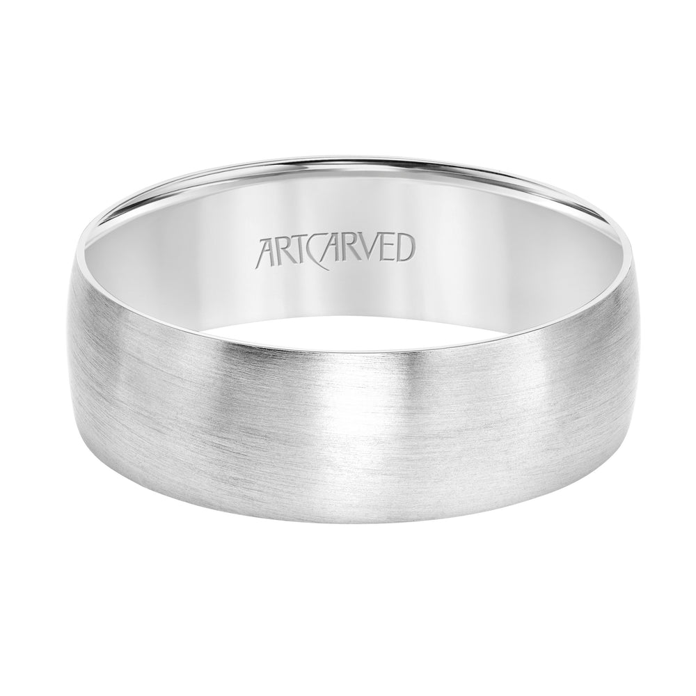 Low Dome Flat Edge Carved Wedding Band