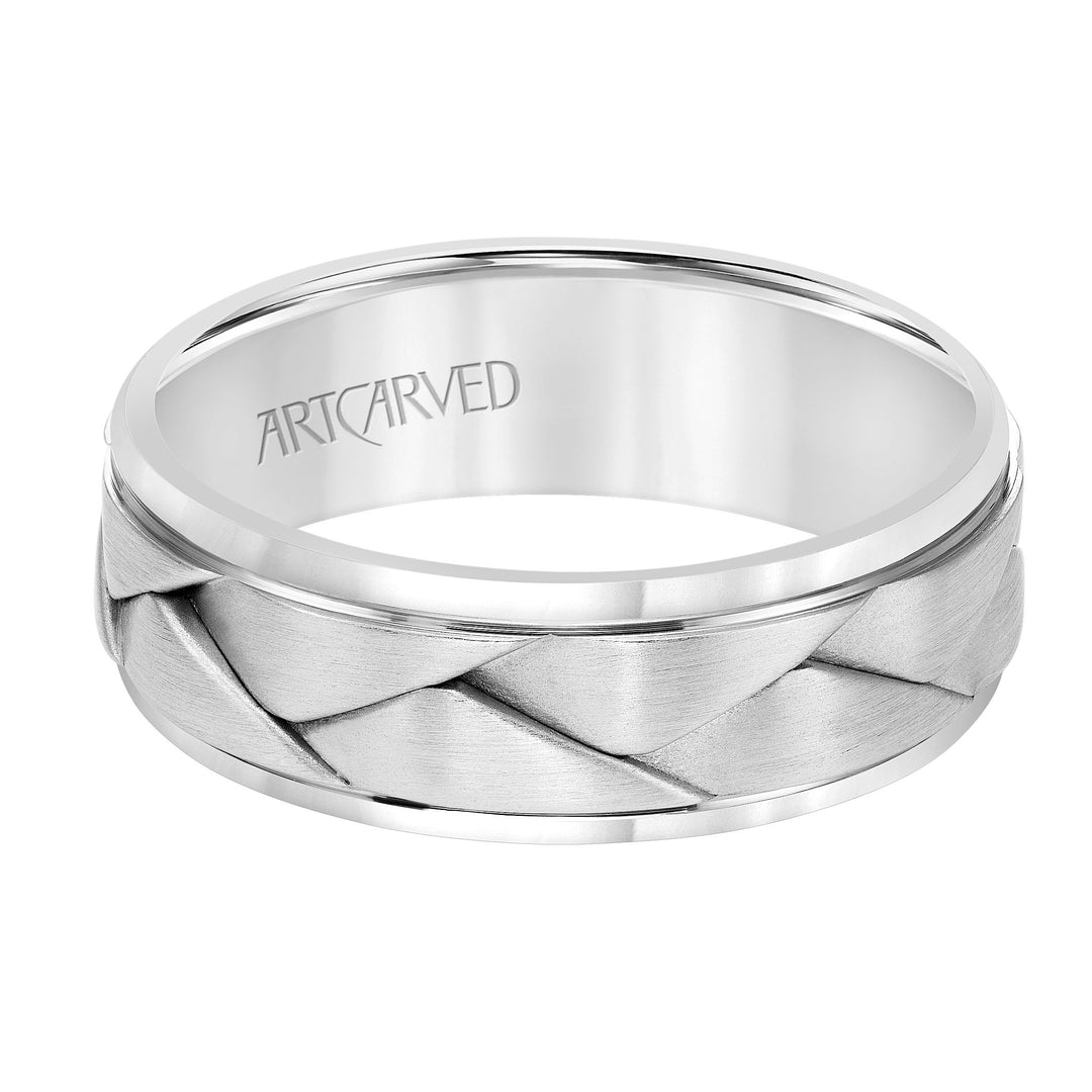 7MM Mens Wedding Band - Brushed Finish with Braided Design and Round Edge