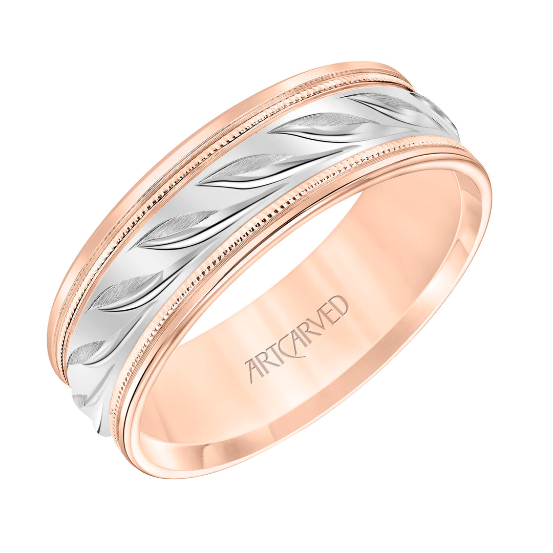 Low Dome Round Edge Carved Wedding Band