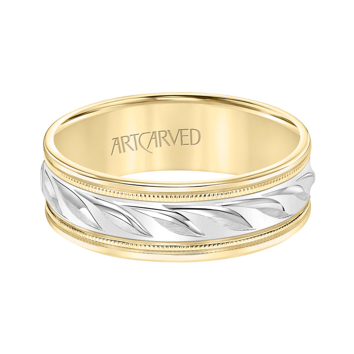 Low Dome Round Edge Carved Wedding Band