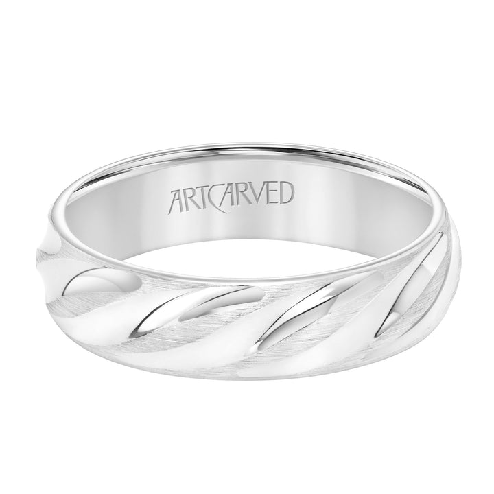 High Dome Flat Edge Carved Wedding Band