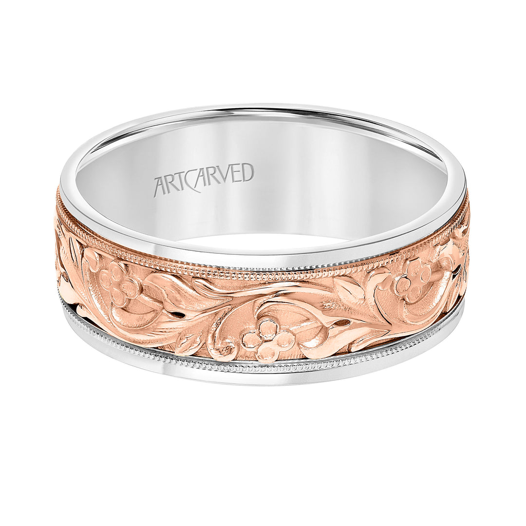11-WV9079-G - ARTCARVED - 8MM Lyric Collection Mens Wedding Band - Milgrain Detail and Round Edge