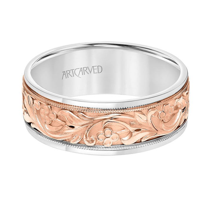 11-WV9079-G - ARTCARVED - 8MM Lyric Collection Mens Wedding Band - Milgrain Detail and Round Edge