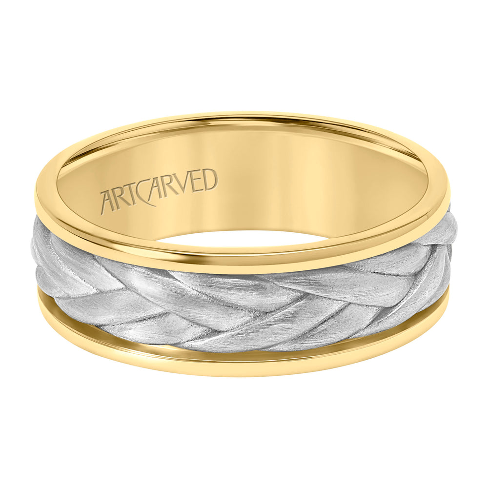 7MM Mens Wedding Band -  Brushed Finish with Braided Center Design and Round Edge