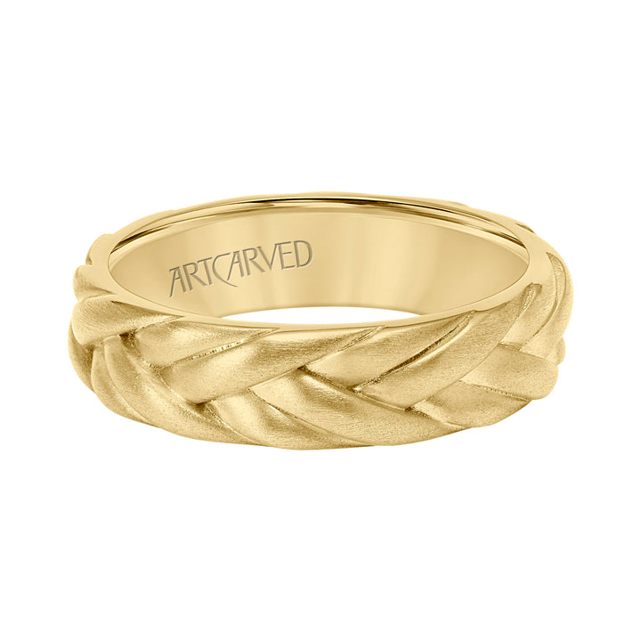 11-WV9216-G - ARTCARVED - 6MM Mens Wedding Band - Brush Finish with Braided Design and Flat Edge