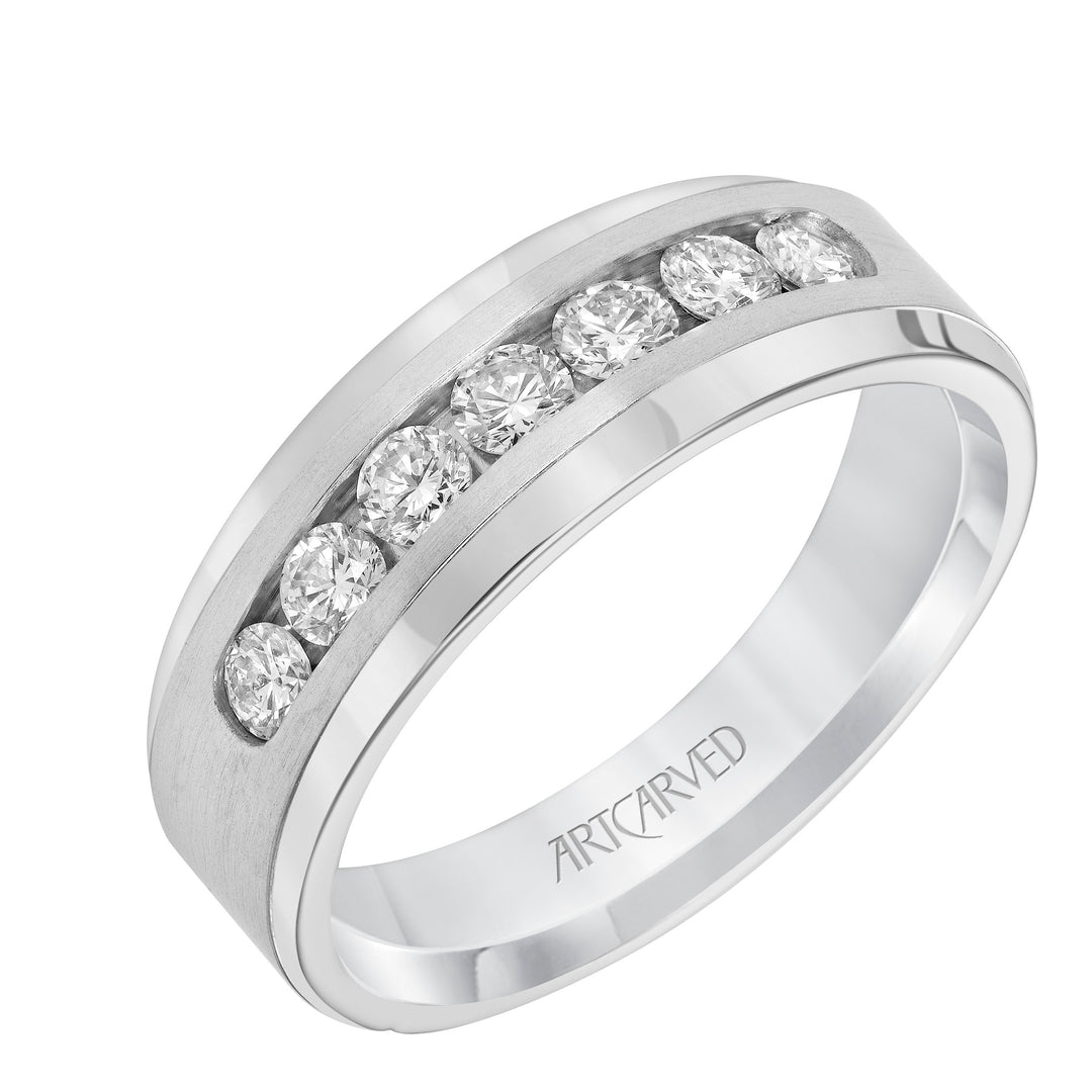 21-V8967W75-G.00 - Goldman - Channel Set Diamond Wedding Band with Beveled Edge and Tapered Band