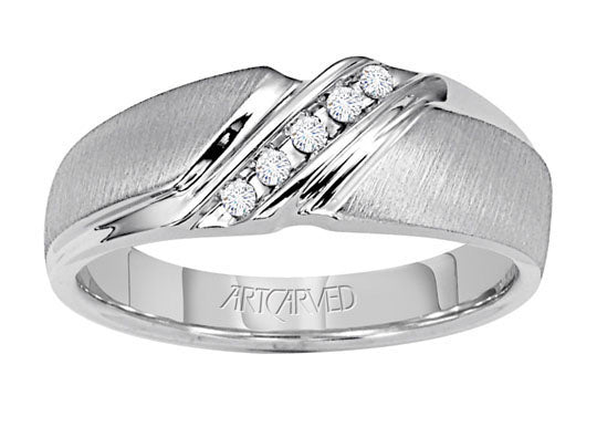 21-V22023W-G.00 - Goldman - Comfort Fit weddding band with tension set diamonds and vertical brushed finish