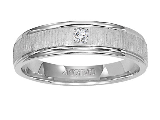 21-V3105W-G.00 - Goldman - Comfort Fit wedding band with single diamond, vertical brushed finish and bright, rolled edges