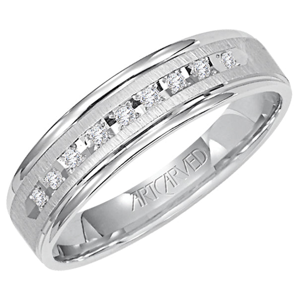 Comfort Fit, diamond wedding band with vertical brushed finish and bright, rolled edges