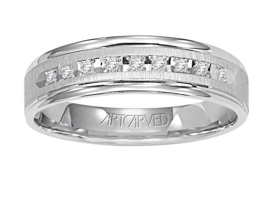 21-V3107W-G.00 - Goldman - Comfort Fit, diamond wedding band with vertical brushed finish and bright, rolled edges